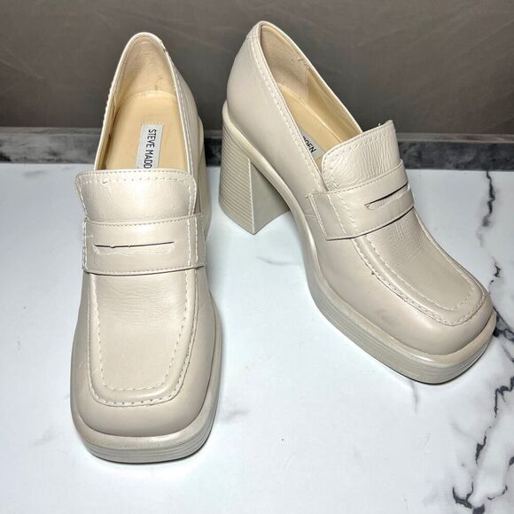 Steve Madden Cream Fulfill Leather Platform Loafer Size 8.5 - Picture 1 of 9